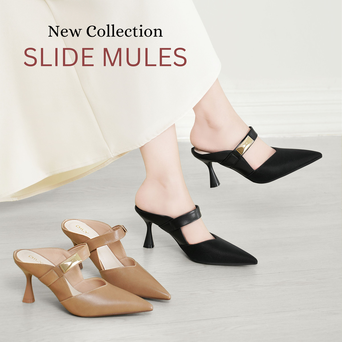 รองเท้ามิวล์ส้นสูง DL0589