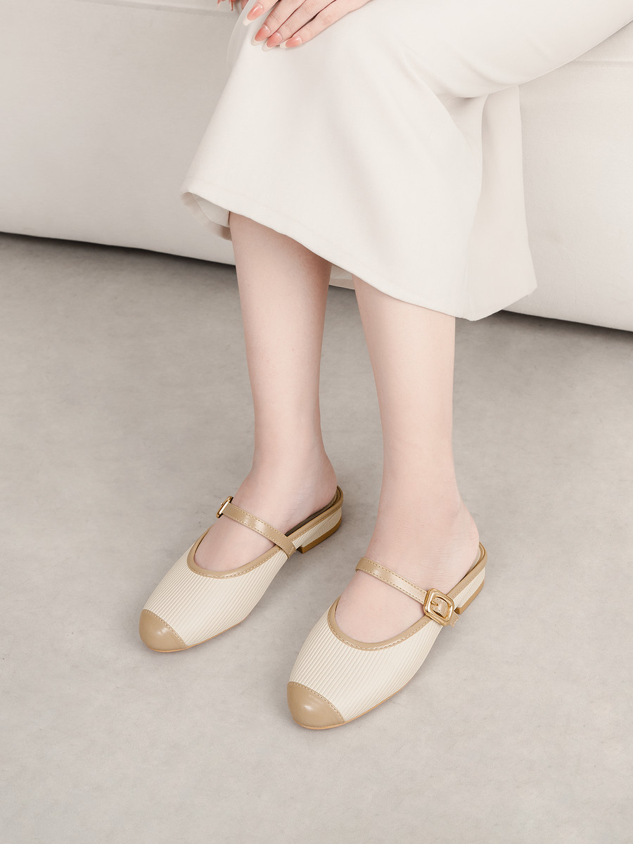 รองเท้ามิวล์ส้นสูง DL0684 Cream