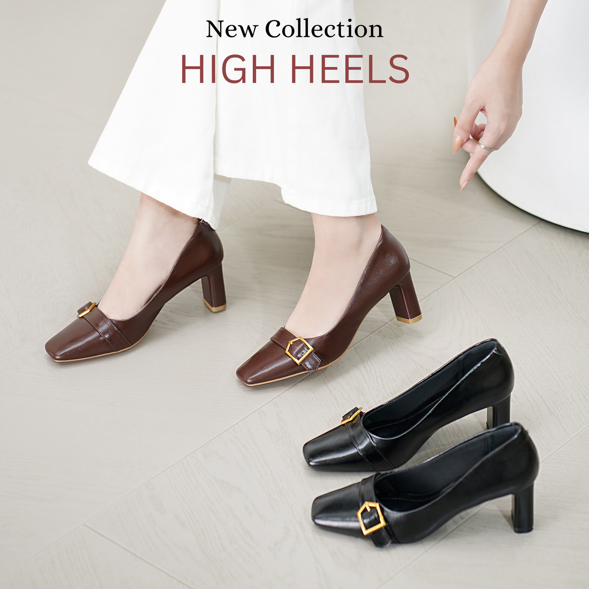 รองเท้าส้นสูงพื้นเหลี่ยม AA0458