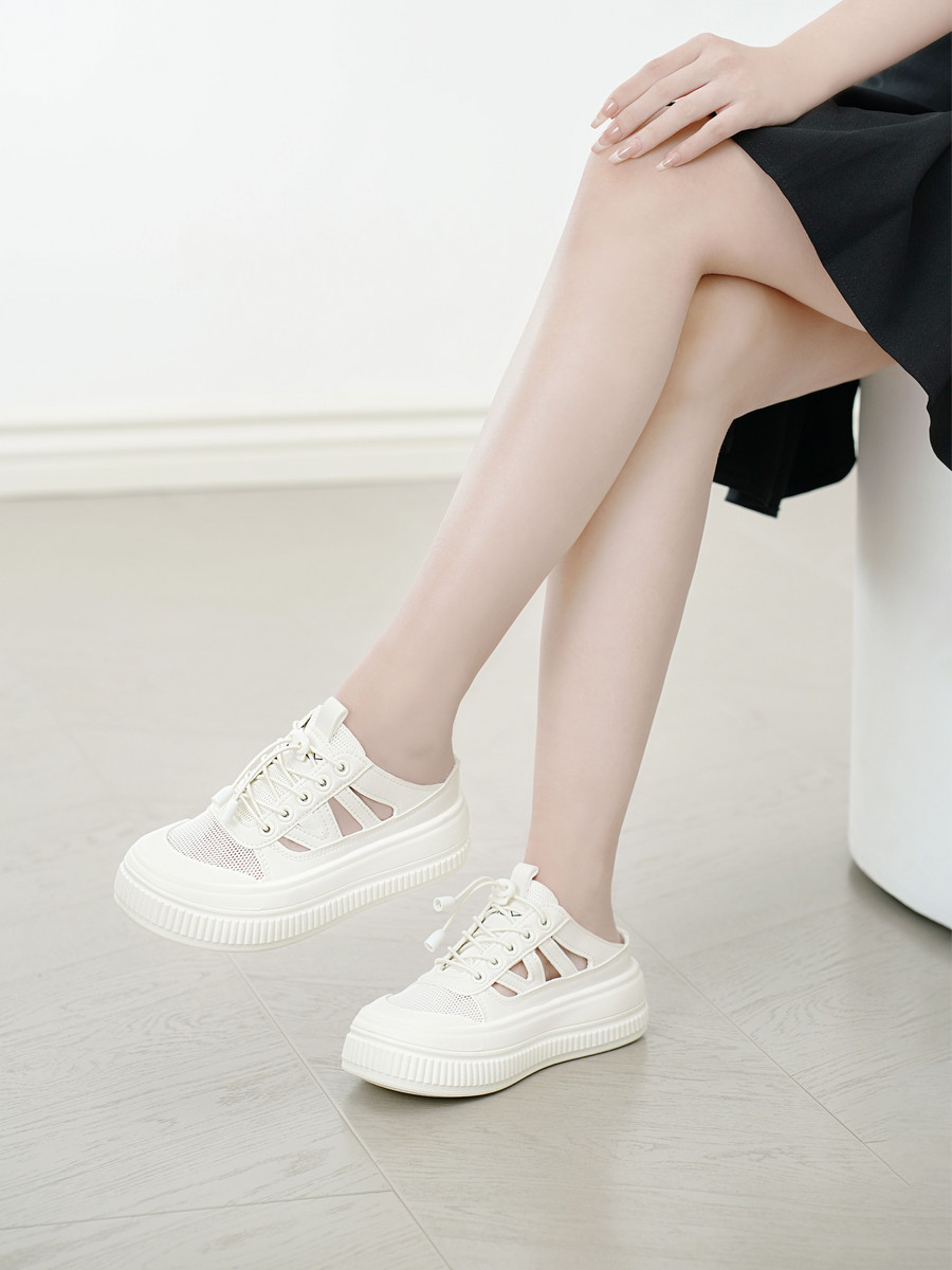 รองเท้าผ้าใบ DILY ดีไซน์แบบมิวล์ ใส่ง่าย พื้นสูง 5 ซม. เสริมรูปร่าง รุ่น AG0178