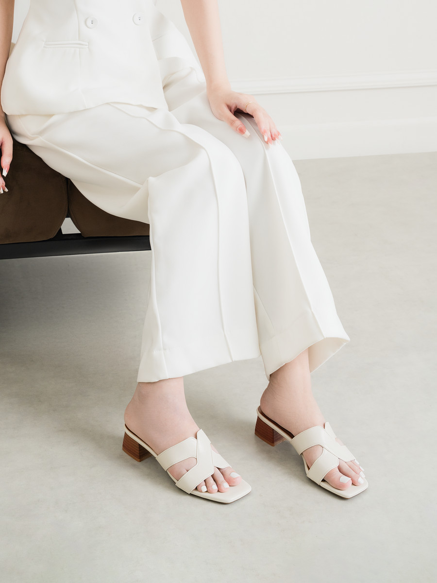 รองเท้ามิวล์ส้นสูง DL0665 White-Cream